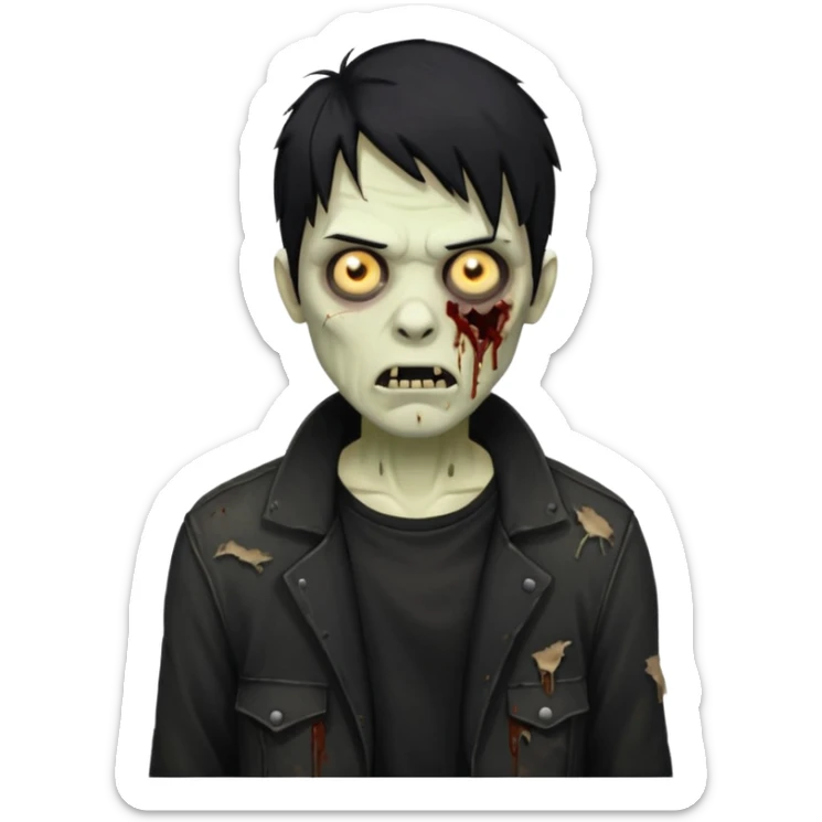 Zumbi masculino com cabelo preto de tamanho médio e com as roupas tudo da cor preta  sticker
