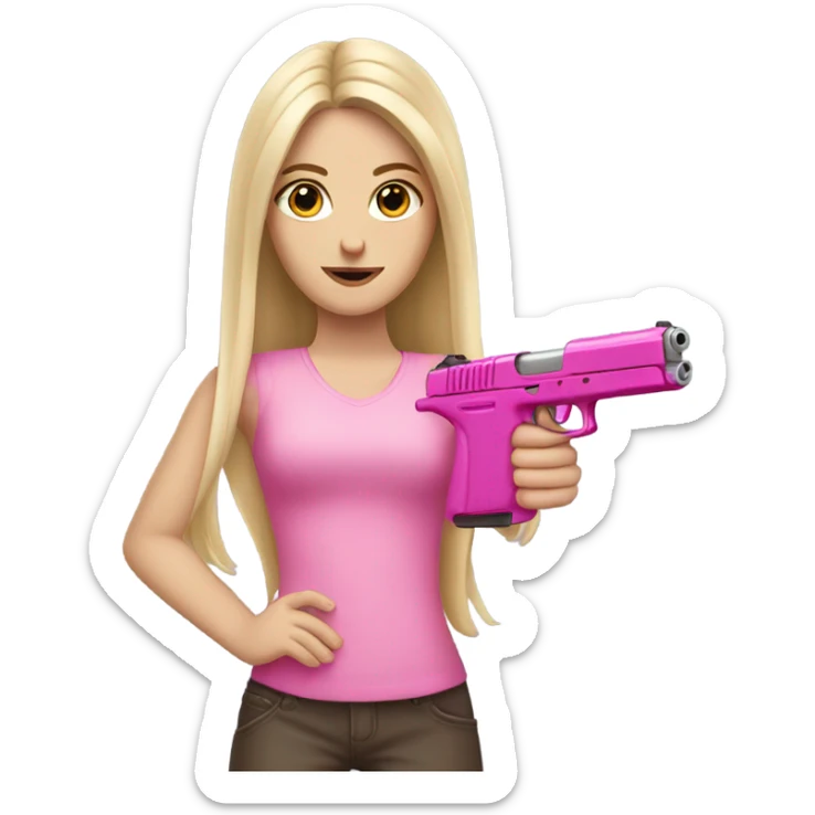 White Girl long hair hand pink nails holding pink gun sticker
