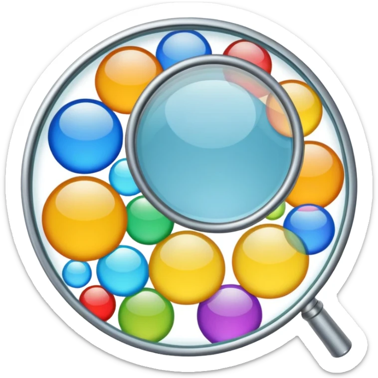 genera una lupa que este apuntando a solo 1 nicho dentro de varios nichos que hay en el mercado (HACIENDO QUE EN LA LUPA ESTE EL MAS IMPORTANTE) LA LUPA DEBE SER UNA LUPA REAL QUE ESTE VIENDO A VARIOS CIRCULOS DE DIFERENTES COLORES sticker