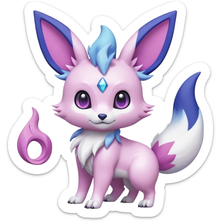 Frosty Albino Shiny Pastel White with Violet and Indigo and pink markings Eevee-Liepard-Zangoose-Pokémon-Digimon-Fakémon-fusion-hybrid-creature sticker