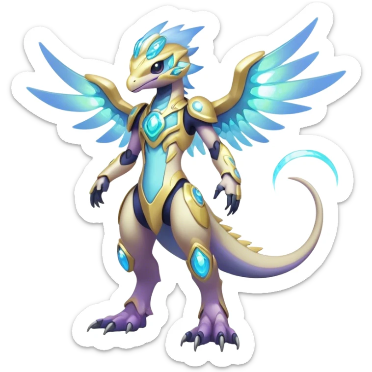 Shiny Futuristic Celestial Magical Ethereal Godly Divine Pastel-Nebula-Fakemon-Pokemon-Digimon-Spectrobes-Raptor-fusion, full body sticker