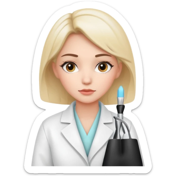 girl cosmetologist, thoughtful expression, soft colors, beauty clinic vibe sticker