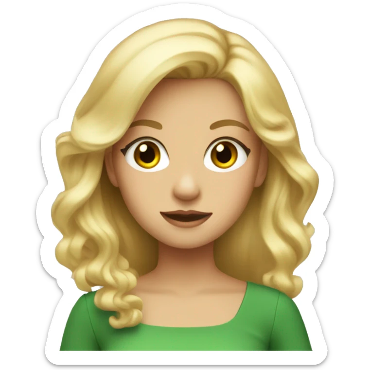 Girl with blonde hair in a green dress with orange eyes sticker
