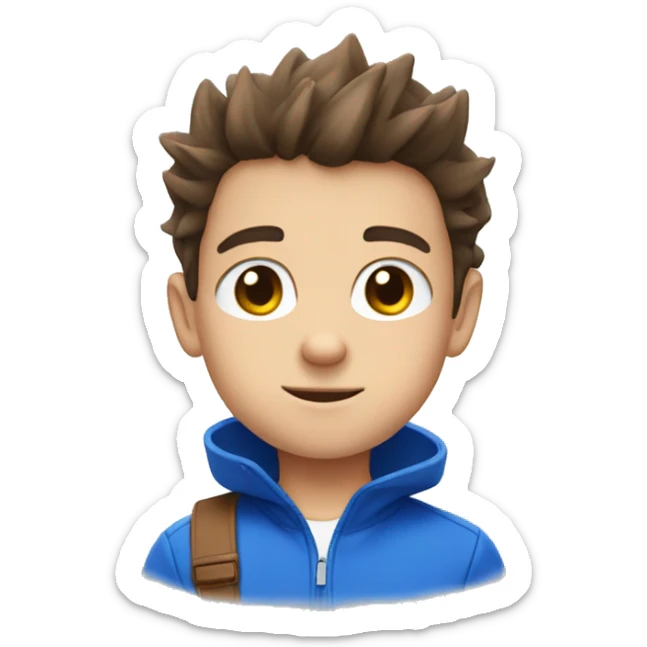 A young white boy with short brown hair and brown eyes wearing a blue sonic the hedgehog shirt
 sticker