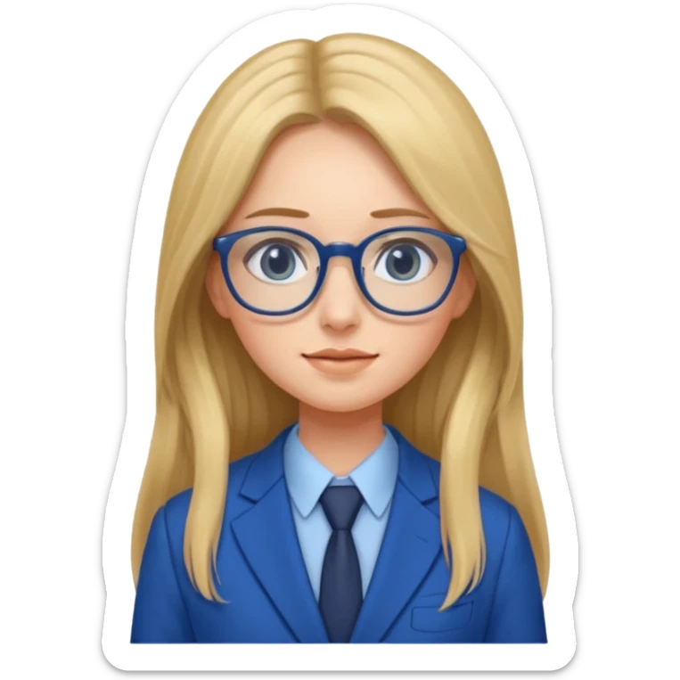 long hair girl with eyeglasses and blue suit sticker