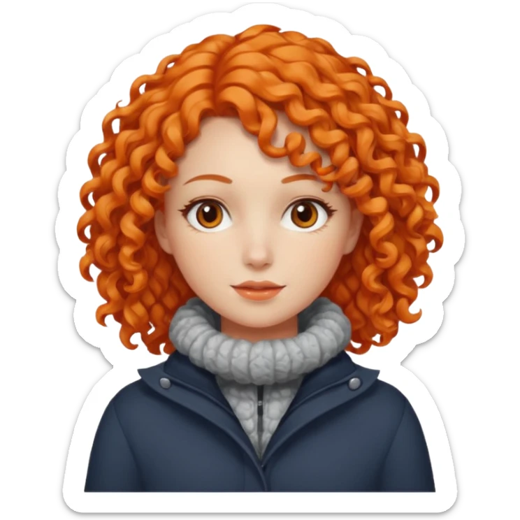 Woman with Orange Curly Hair – Shoulder-length orange curls wearing winter clothes




 sticker