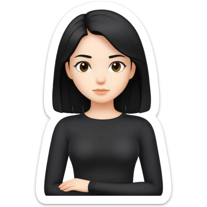 girl with black shoulder-length hair wearing a black tight-fitting top sticker