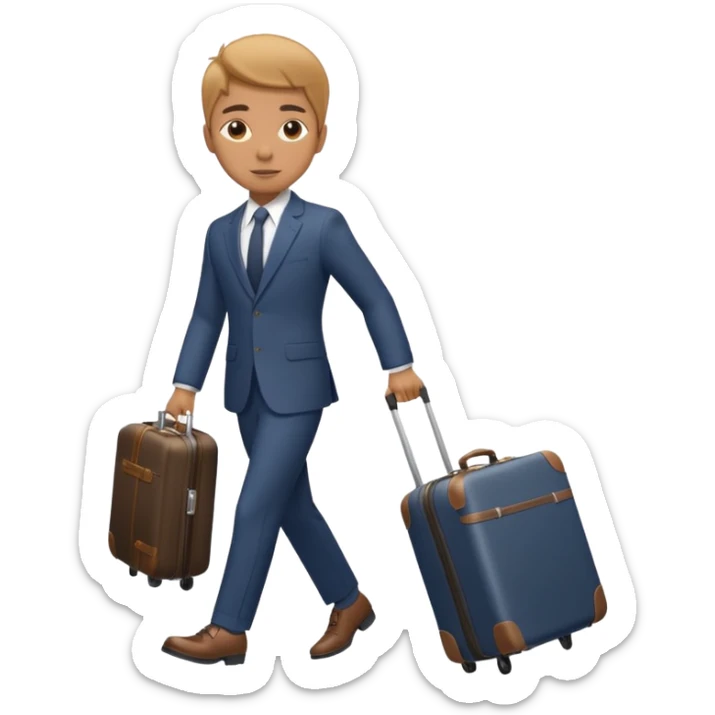 Please create an image of a young person departing overseas for employment. Set the scene as them pulling a suitcase toward the airp sticker