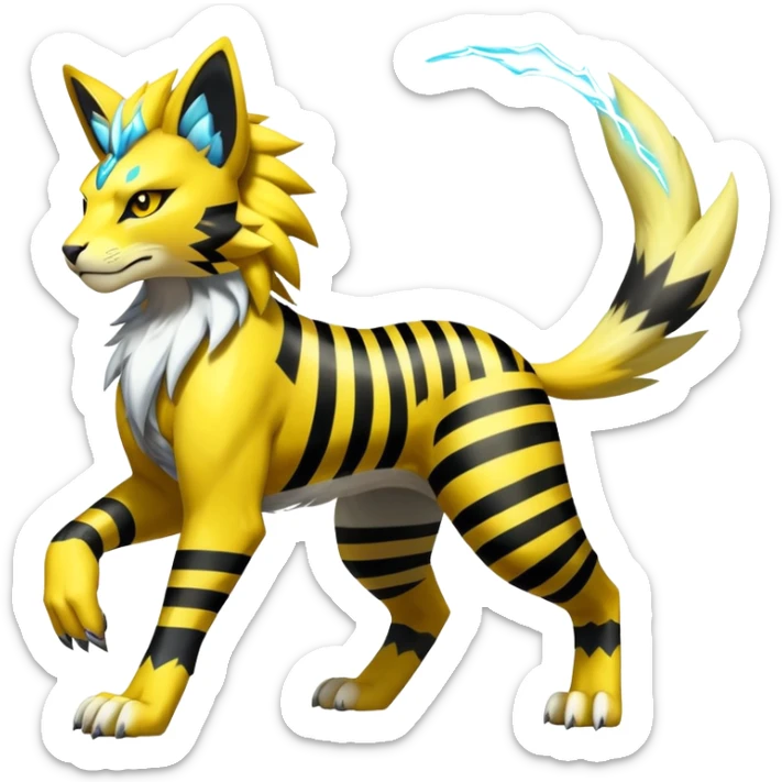 Shiny Elemental Exotic Zeraora-Raikou-Liepard-Persian-Pokémon-Fakémon-hybrid-creature (full body) sticker