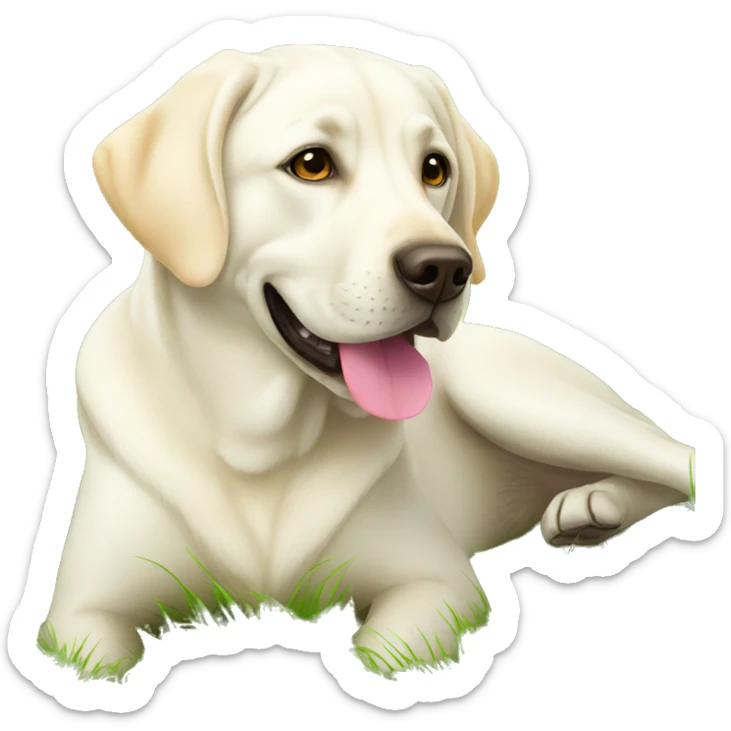 white labrador is laying on grass sticker