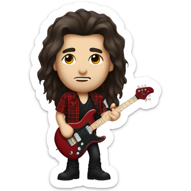 Metalhead guy with dark brown hair wearing red plaid shirt sticker