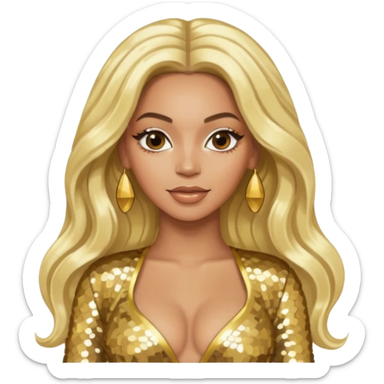 Beyonce from Destiny's Child with long platinum blonde hair, gold sequin outfit sticker