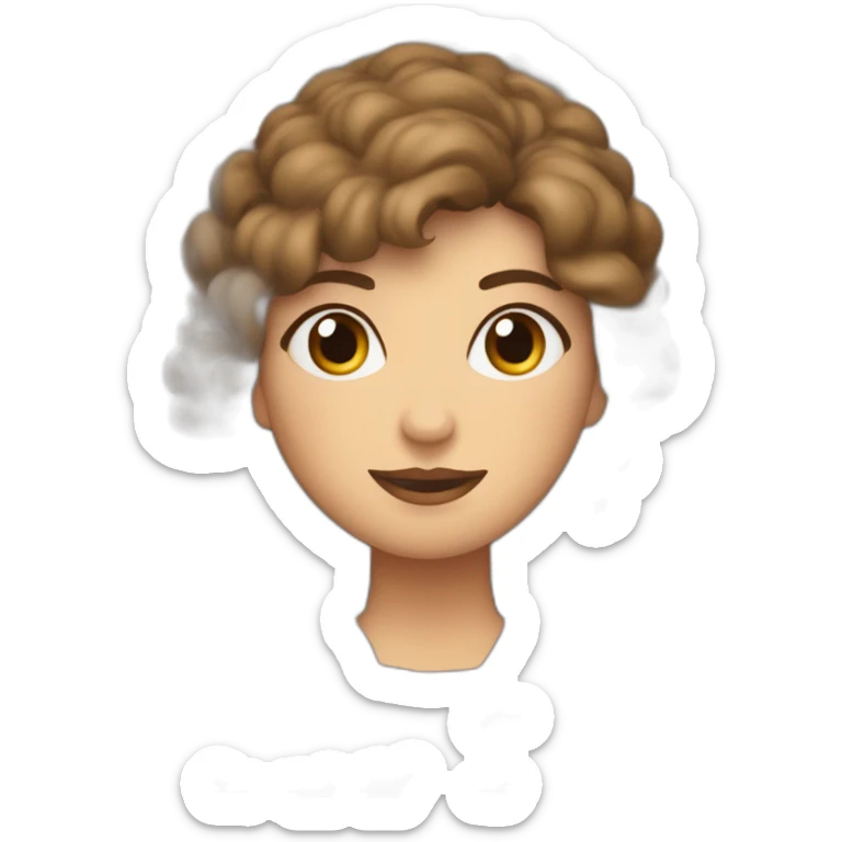 Mujer de mediana edad con el pelo muy corto tipo pixi, castaño y canas en el flequillo cosiendo un quilt a máquina sticker