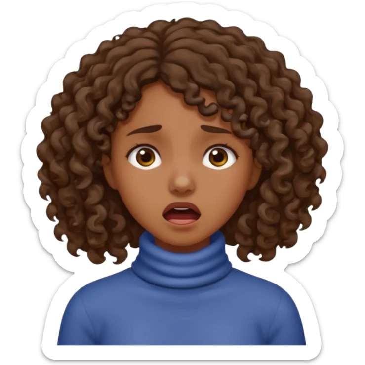 girl with medium-dark skin with curly brown hair holding neck in anguish sticker