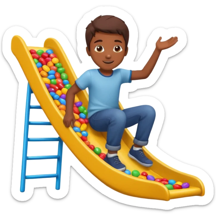 un niño tirandose por un tobogan con dulces en lasm anos sticker