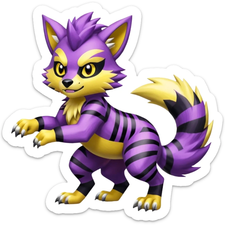 Shiny furry cool Zeraora-Lombax-Obstagoon-fusion sticker
