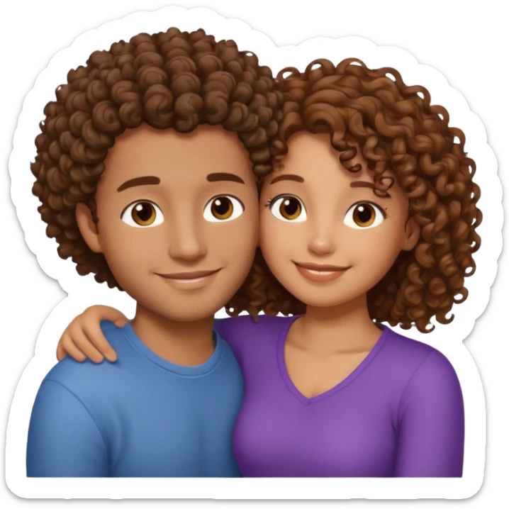 cuddling couple lighter skin male, brownskin girl with curly hair sticker