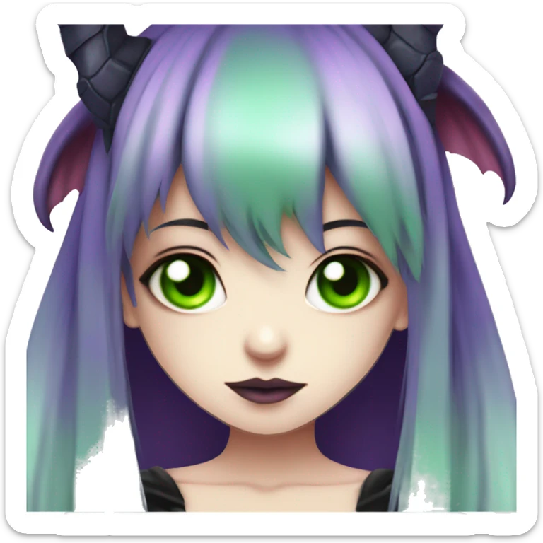 Gothic succubus girl with green eyes and purple hair anime style  sticker