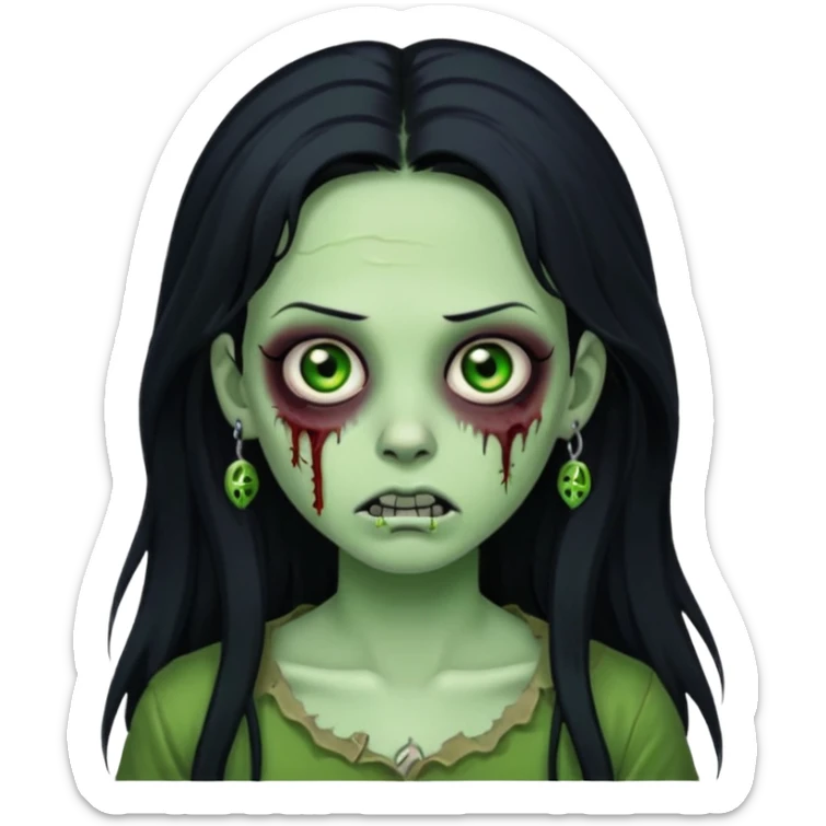 Zombie girl with a facial piercings long black hair green skin sticker