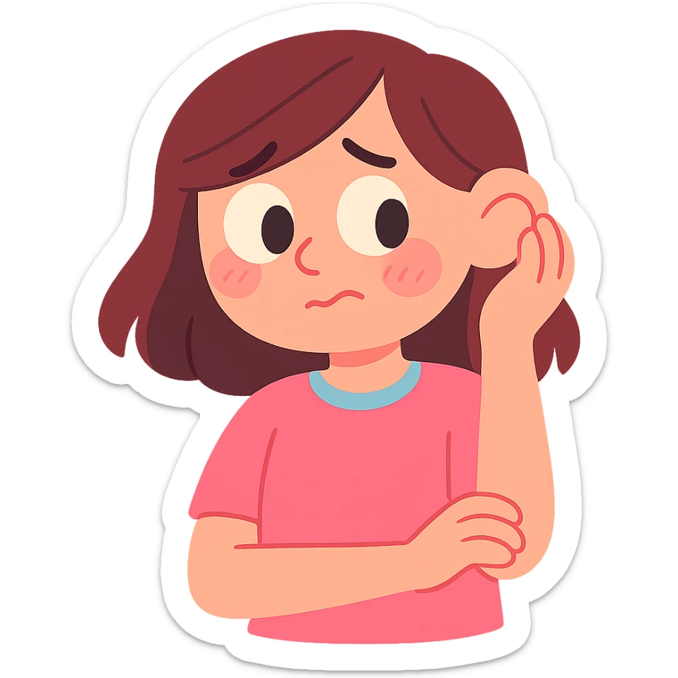 shy girl tucking her hair behind her ear, pastel toon style sticker