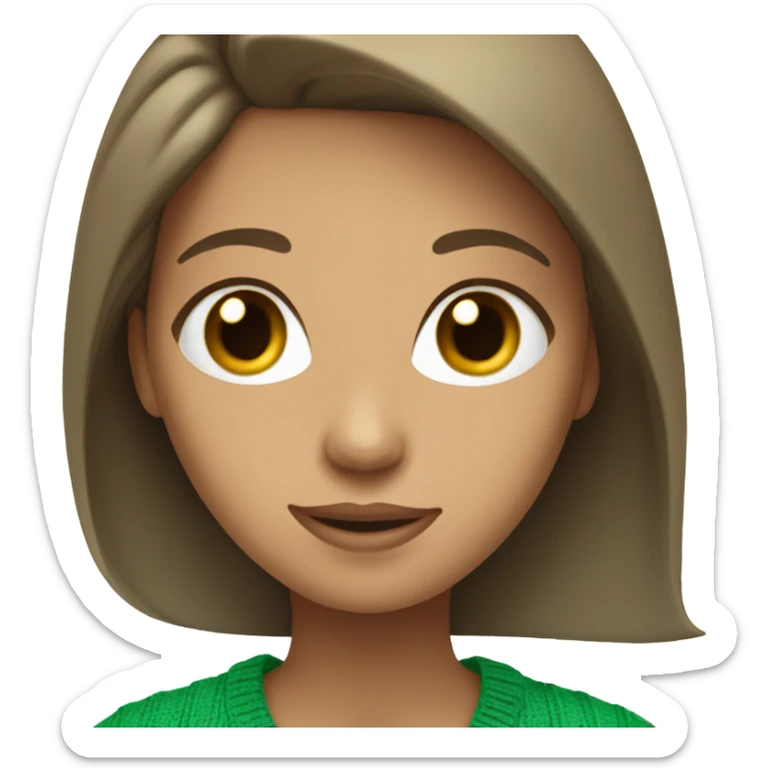 tan girl with  brunette hair blue eyes and a green sweater on sticker