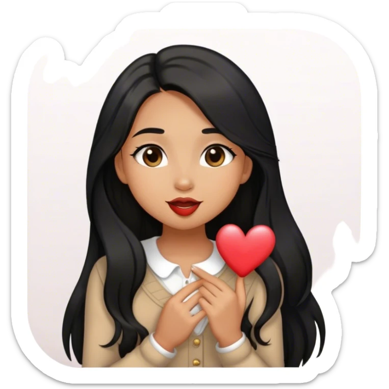 Tan girl with black long hair classy kisses smiles and cute outfit sticker
