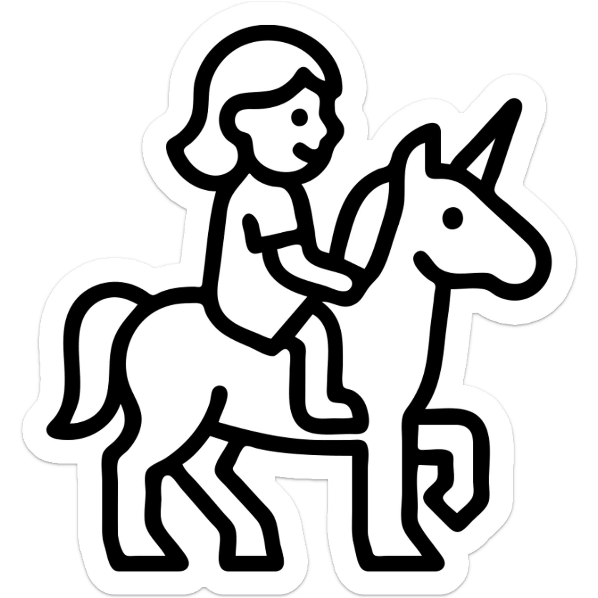 minimalist icon of a girl on a unicorn, clean outline, no background sticker