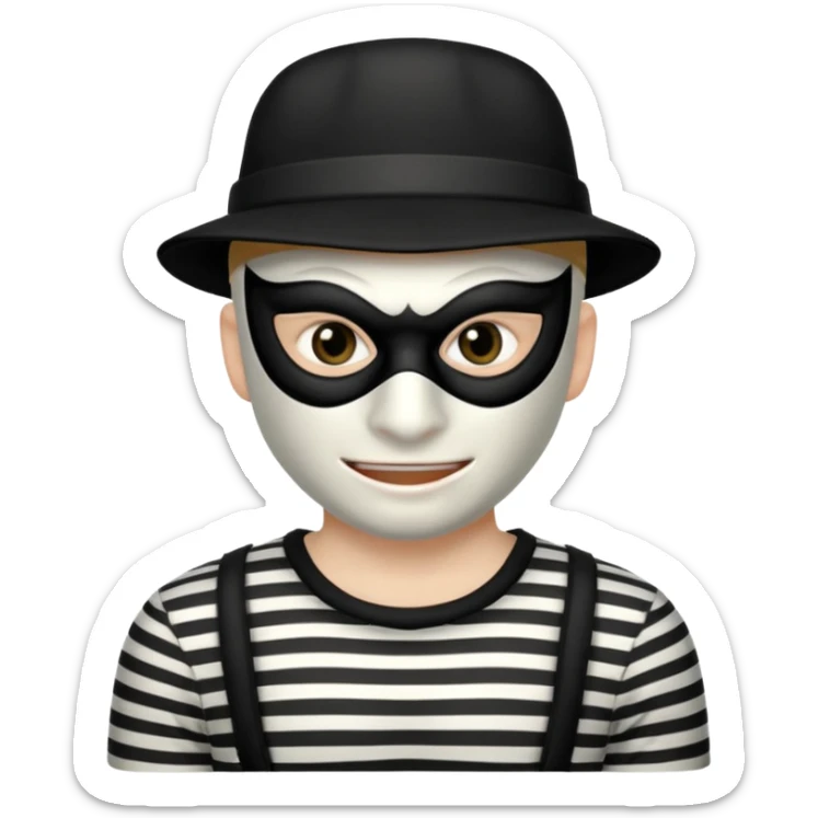 a portrait of robber, mask-wearing with sneaky eyes and a mischievous grin sticker