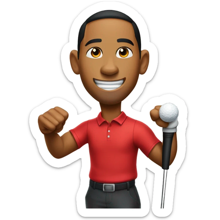 Tiger woods fist pumping while wearing red shirt holding putter in left hand sticker