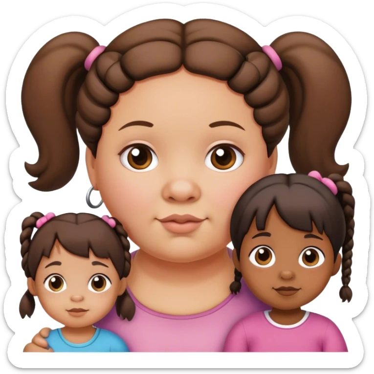 Mama gordita con niña de 2 años con dos coletas y niña de 5 años una coleta sticker