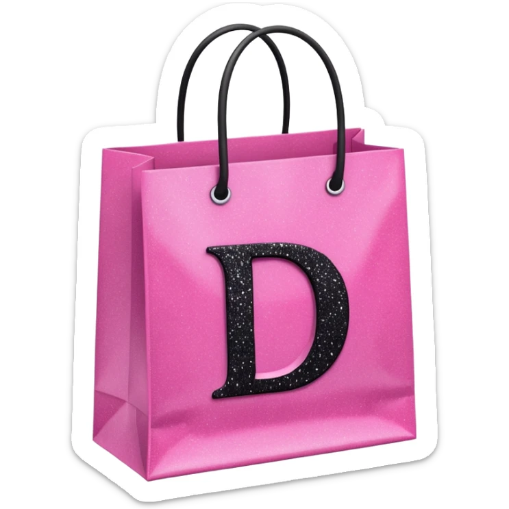 PINK GLITTER SHOPPING BAGS WITH A LETTER D IN THE MIDLLE IN COLOUR BLACK WITH GLITTER TOO  sticker