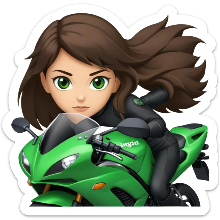 brunette girl with green eyes on black kawasaki ninja 500 sticker
