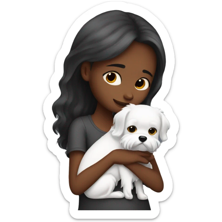 Dark red hair girl hugs  her maltese black dog sticker