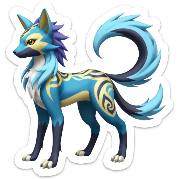 Feral Meloetta-Renamon-Zeraora-Luxray-Cobalion-Suicune-Vernid-fusion-hybrid-creature, full body  sticker
