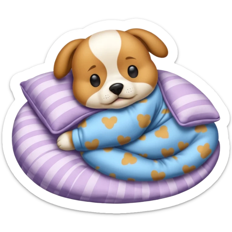 Quiero un emoji de un perro que esté durmiendo en su cama y tenga un pijama que pone ZZZ sticker