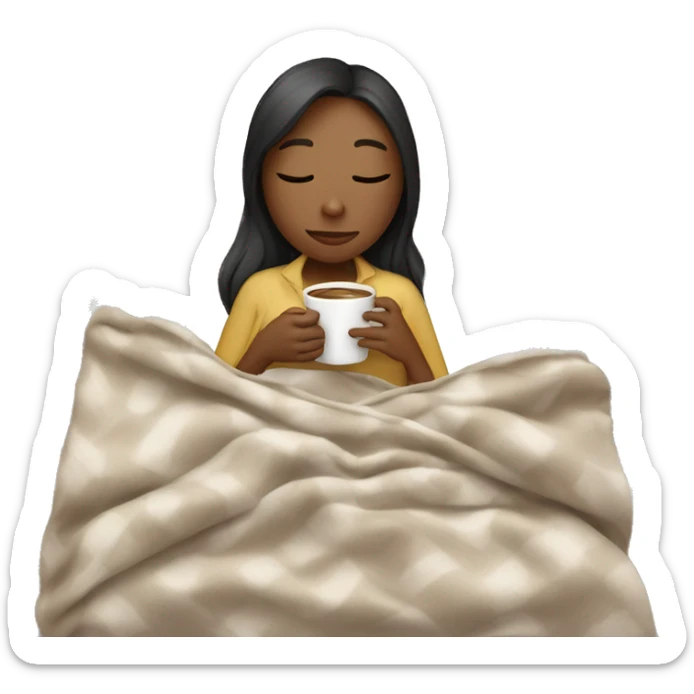 girl inside a blanket sipping coffee eyes closed sticker
