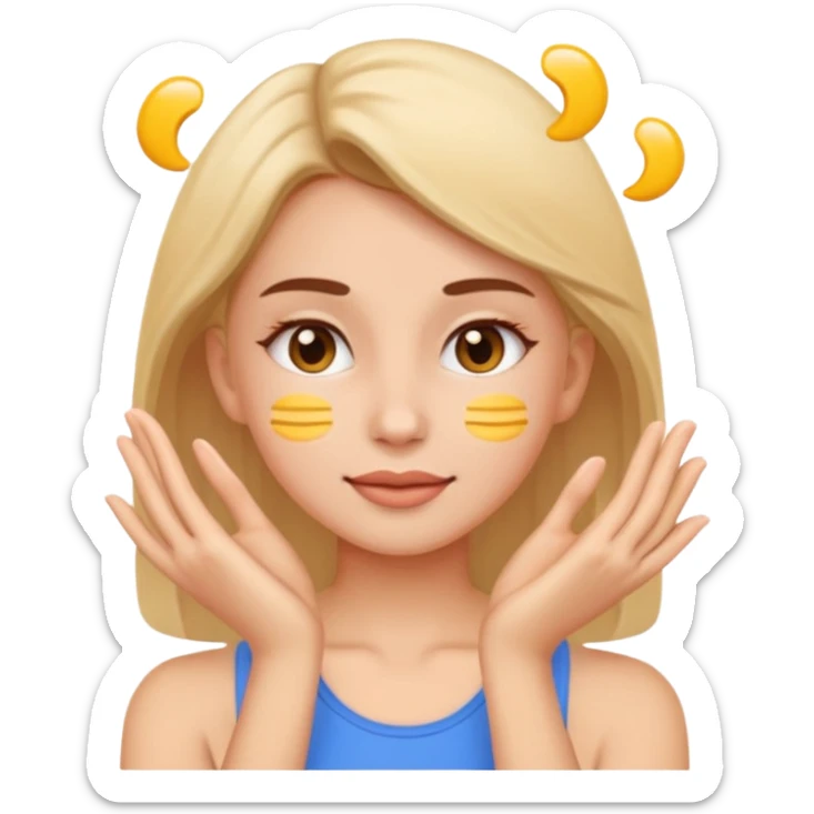 woman doing gentle facial exercises, emoji style, healthy skin, pastel background sticker