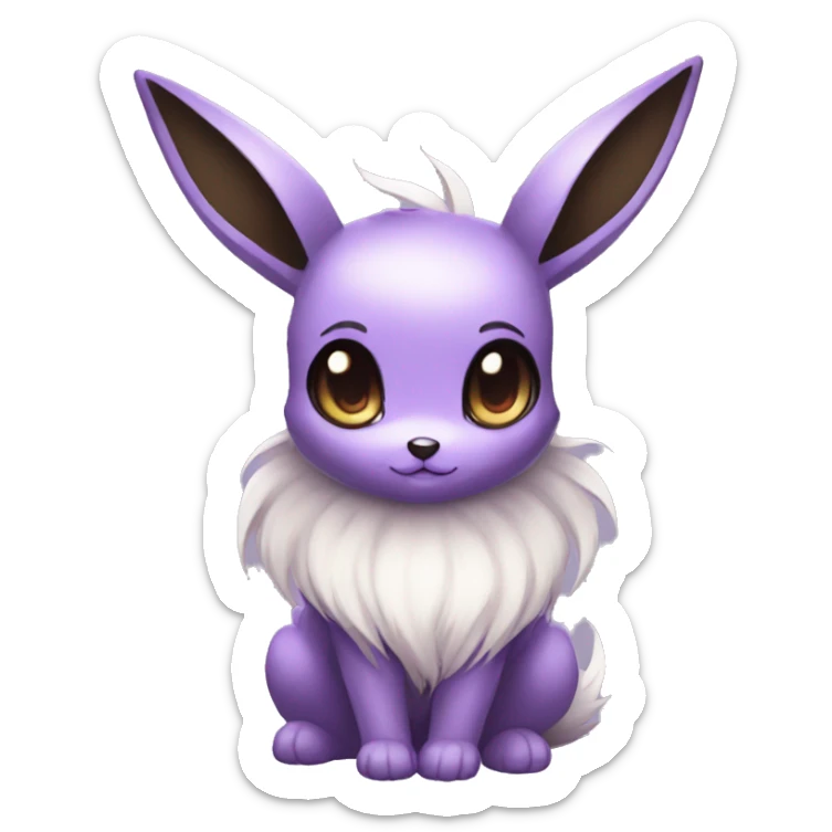 Kawaii Pale Shiny Eevee with dark brown long emo hair covering her eyes purple eyes Full Body sticker