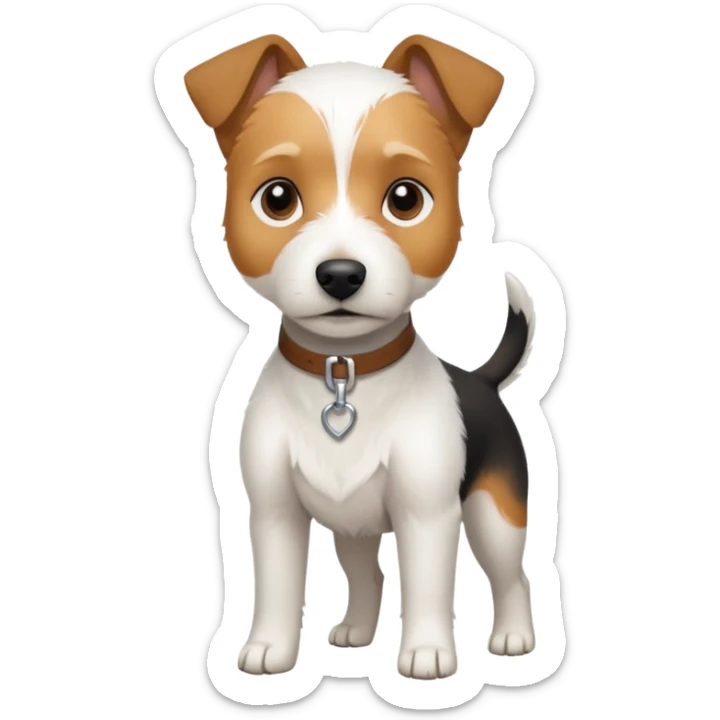 a full body slightly chubby white parson russell terrier looking dog the size of a kelpie with light brown long ears and a light brown patch on one eye and a large snout. the rest of the dog is completely white sticker