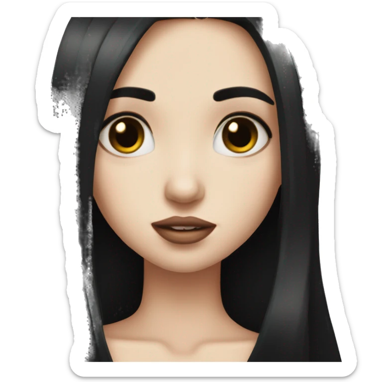 Pale girl with long black hair send kiss sticker