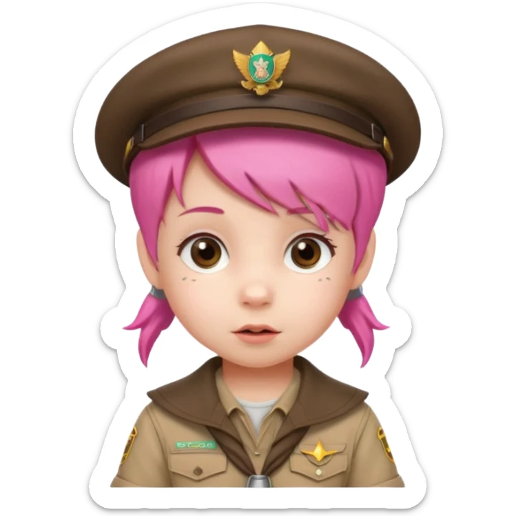 very small baby scout girl with pink hair and scout hat sticker