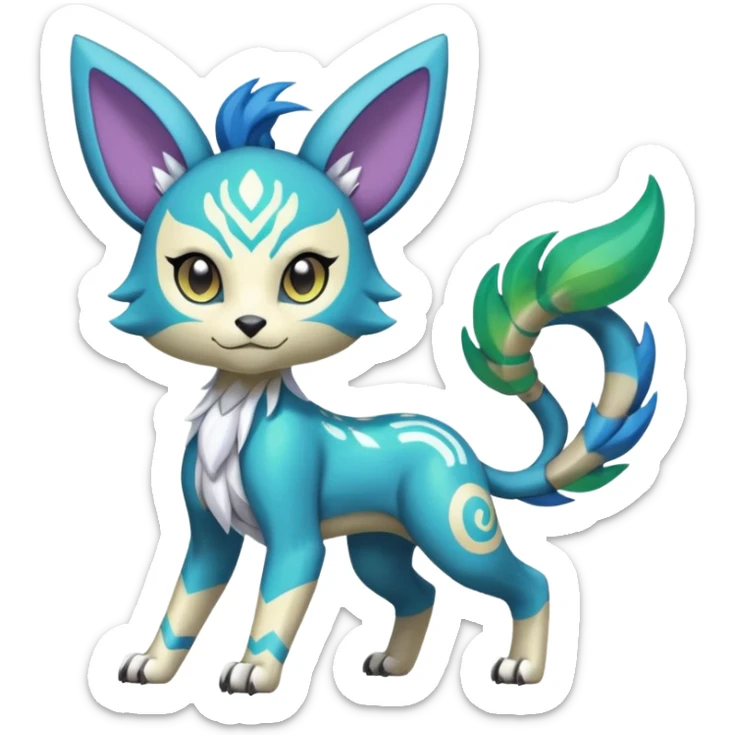 Colorful Exotic Randomly-colored Cartoon Anime Meloetta-WereGarurumon-Trico-Pokémon-Fakémon-fusion-hybrid-creature sticker