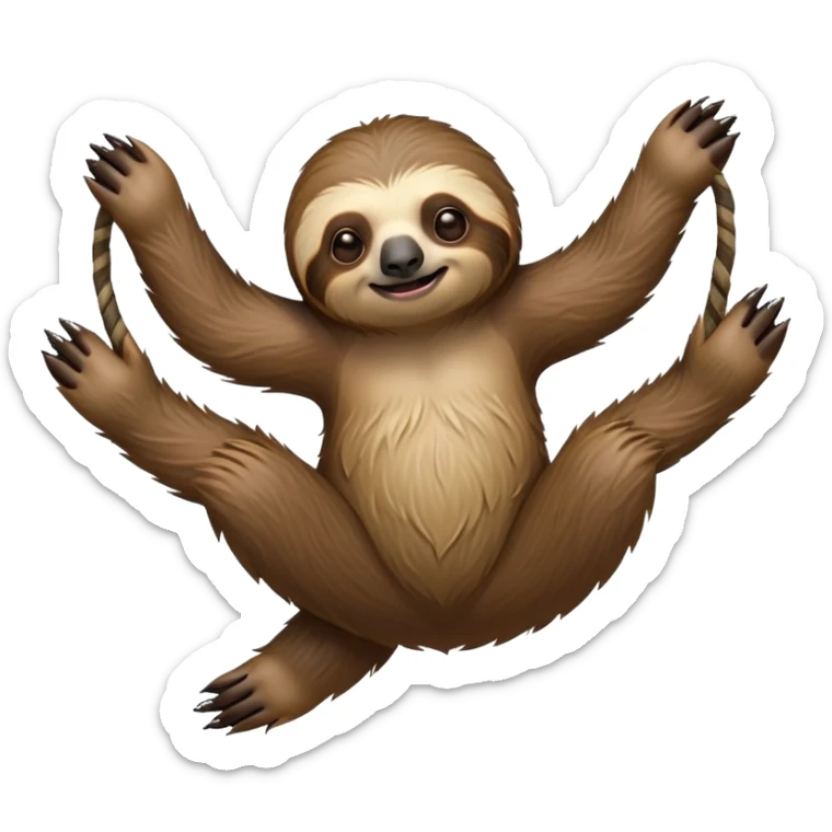 cinematic-sloth-realistic-full-body-hanging-emoji,-long-curved-claws-clinging,-thick-shaggy-brown-fur-slightly-ruffled,-head-tilted-dramatically,-slow-blinking-eyes-filled-with-serene-wisdom,-simplified-yet-realistic-focused-features,-highly-detailed,-glowing-with-an-almost-sarcastic-glow sticker