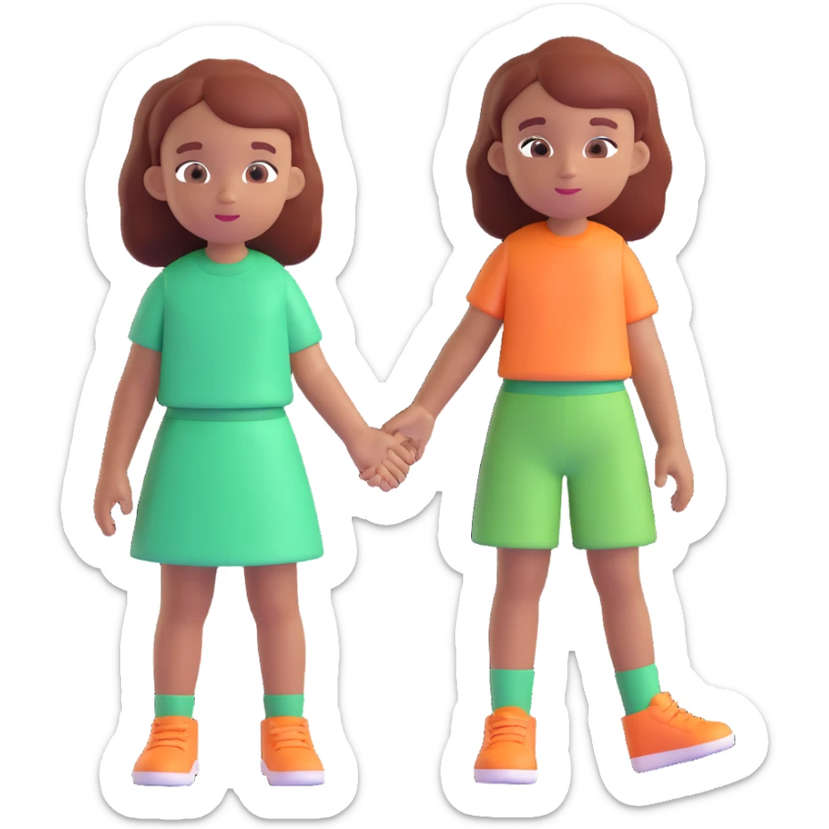 Slightly increase the volume of the upper body of the girl, separate the girl and the boy from each other, make the skin color the same for both characters. Keep the cartoonish 3D style. Keep the background transparent. sticker