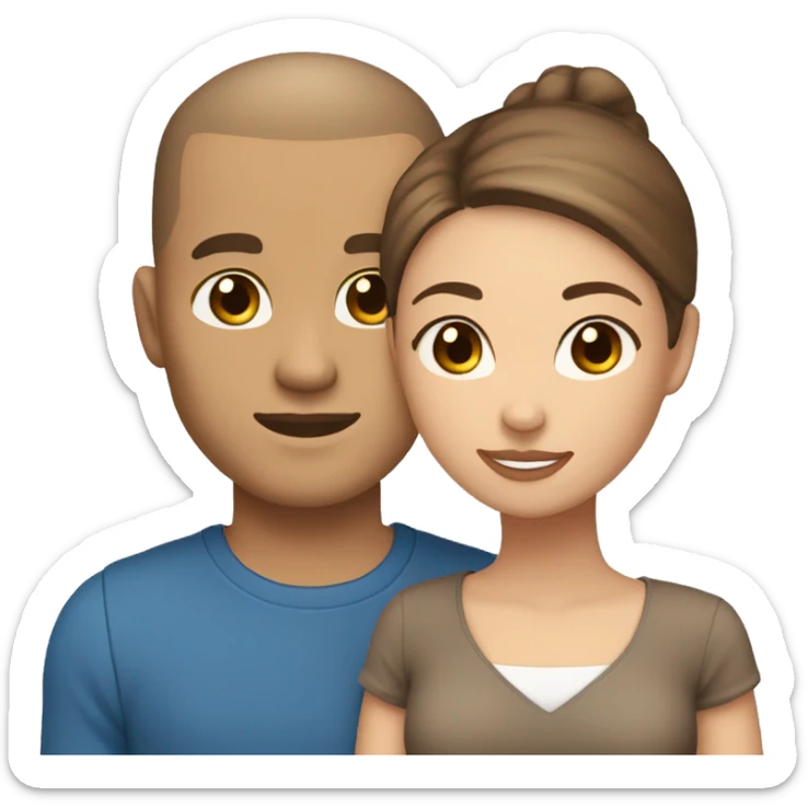 couple hugging. woman light skin tone, long brown hair, blue eyes. Man is medium skin tone, brown hair with buzz cut and brown eyes  sticker