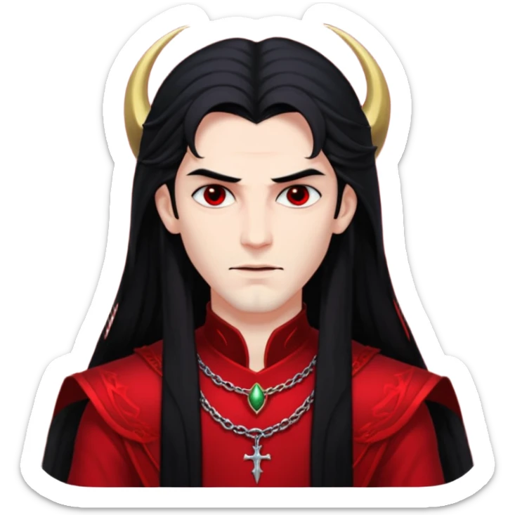 Lucifer, Prince of Darkness from Gods and Goddesses with long black hair, black and red outfit sticker