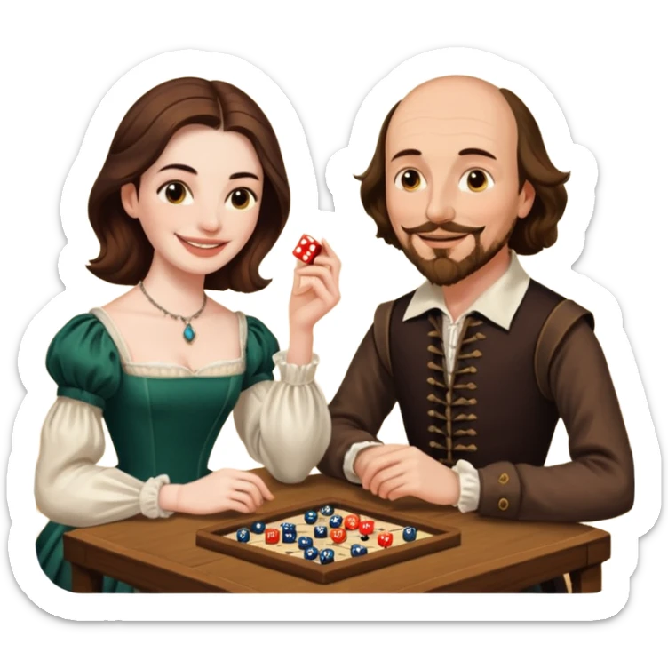 Can you make an emoji of William Shakespeare and Anne Hathaway playing Yahtzee  sticker
