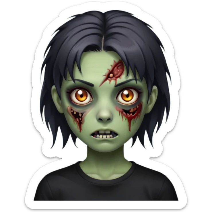 zombie girl with a wolfcut and black shirt and has dark circles under the eyes  sticker