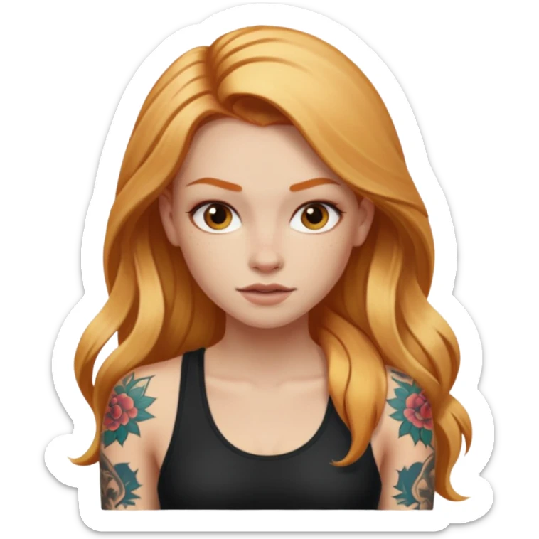 girl with long blonde hair and tattoos and an athletic ginger girl sticker