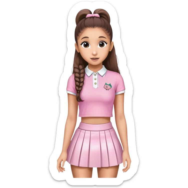 Ariana grande wearing a pink croc top and a short white preppy skirt  sticker